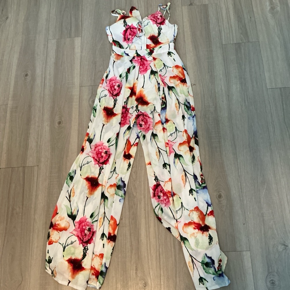 Floral Jumpsuit with Pink and Green Accents